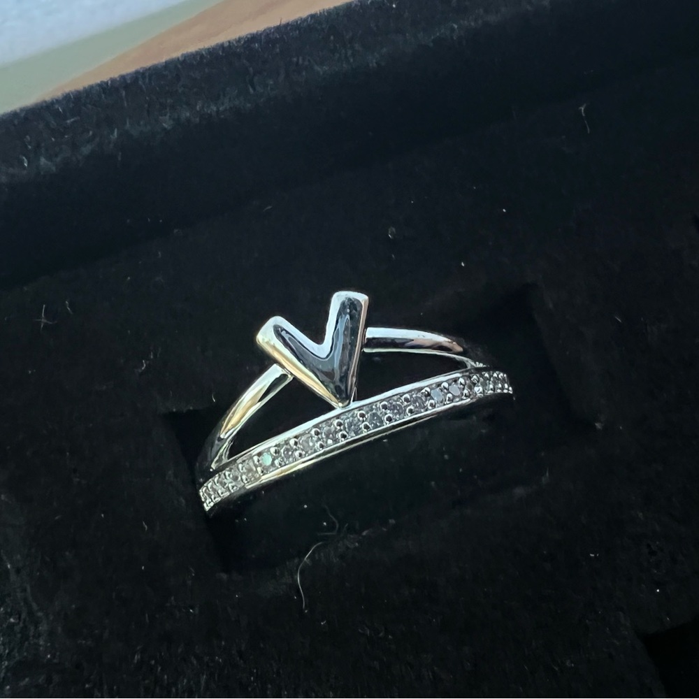 Silver Tone V Double Stacked Ring